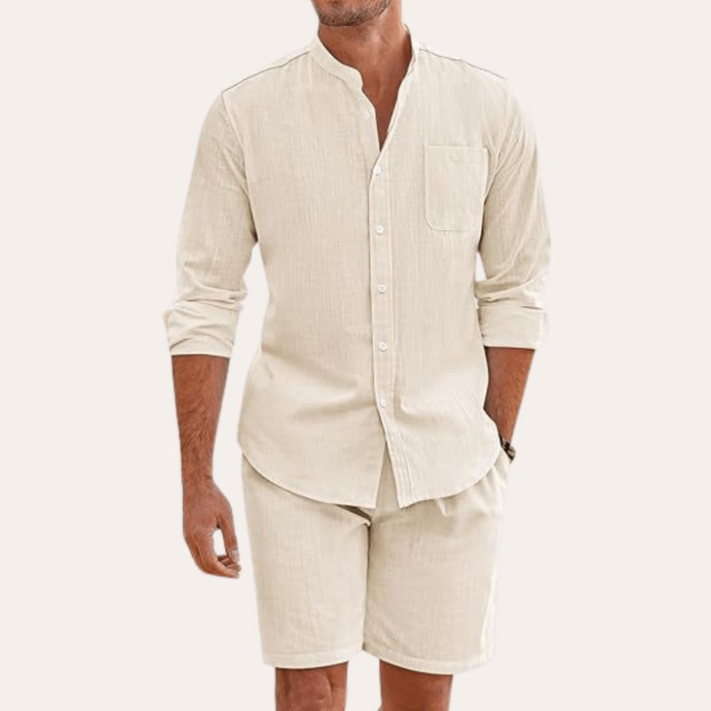 Men's Linen Shirt and Shorts Set Breathable Summer Outfit