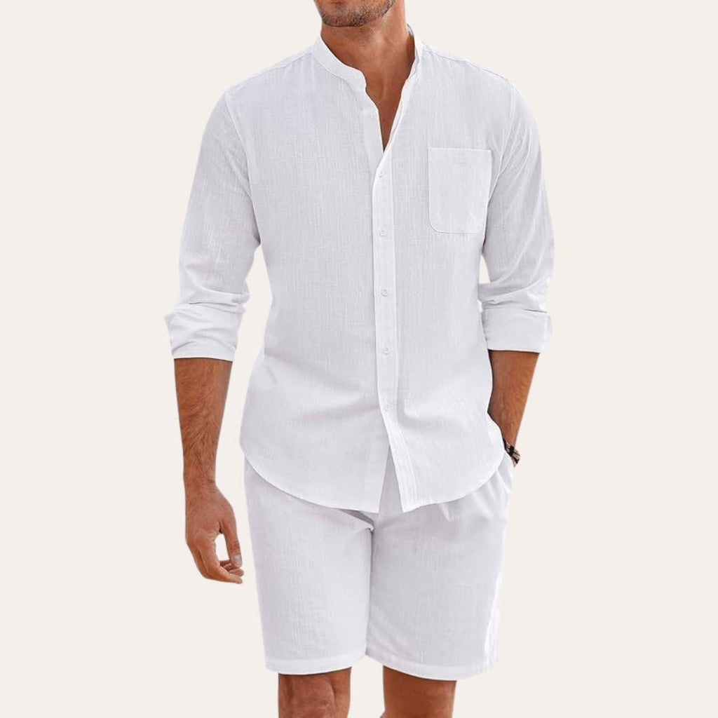 Men's Linen Shirt and Shorts Set Breathable Summer Outfit