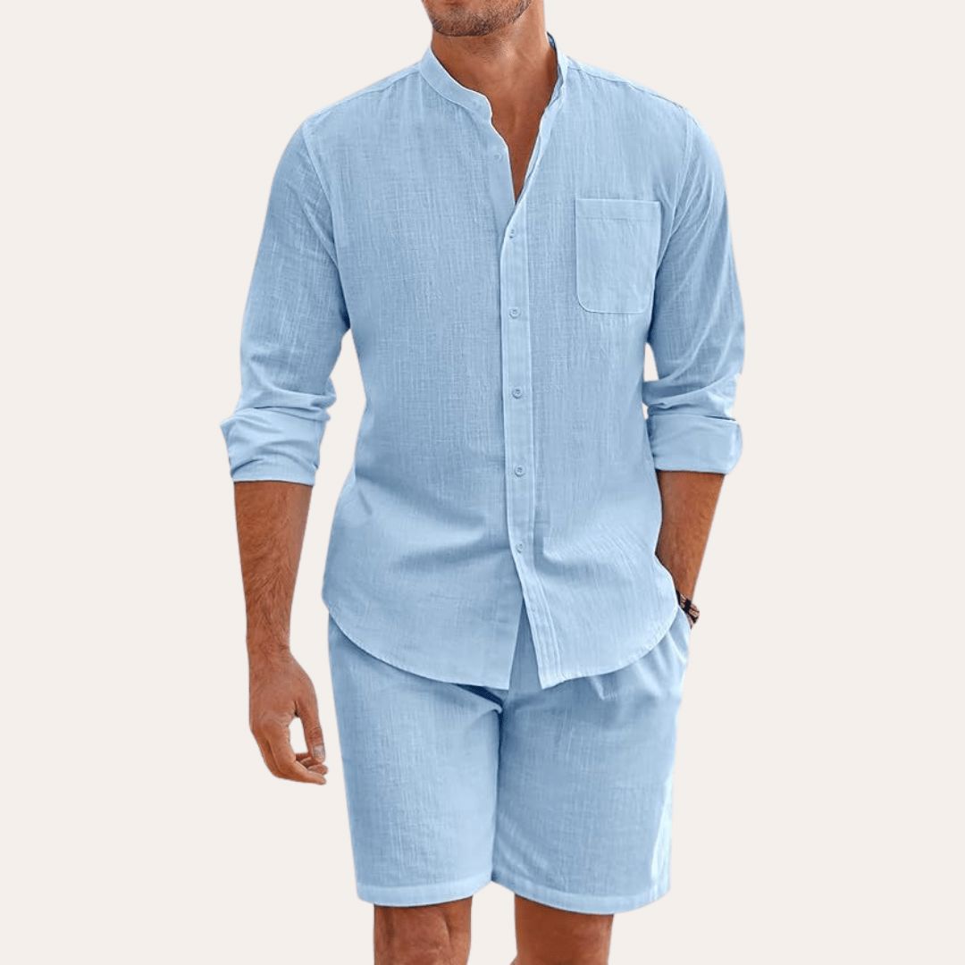 Men's Linen Shirt and Shorts Set Breathable Summer Outfit