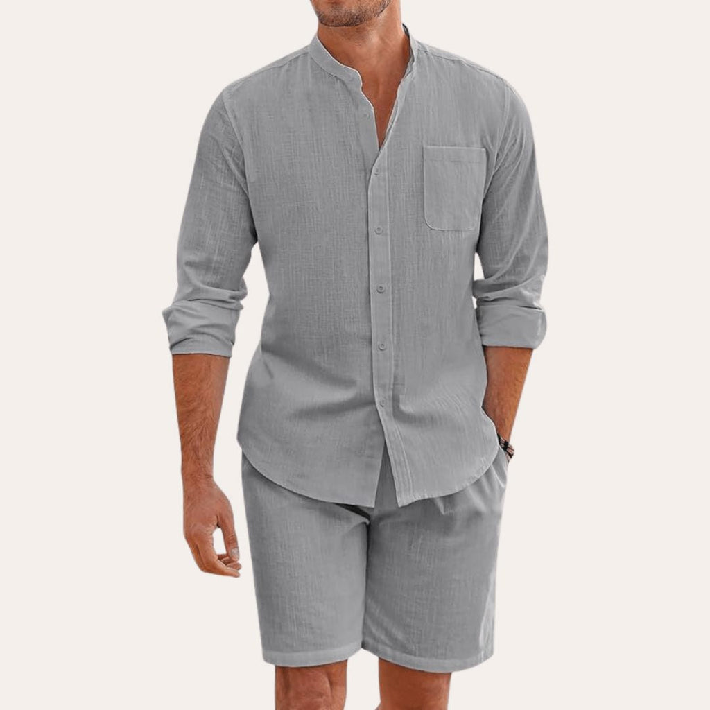 Men's Linen Shirt and Shorts Set Breathable Summer Outfit
