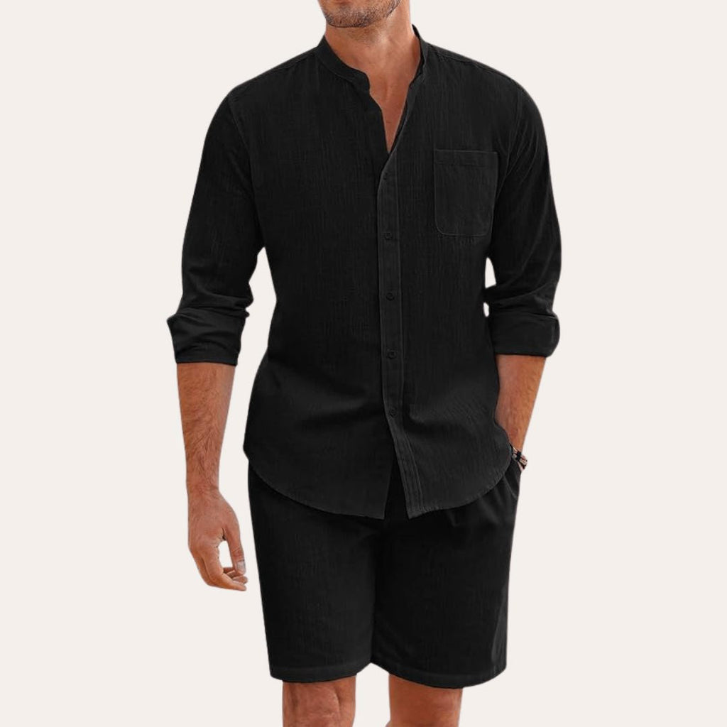 Men's Linen Shirt and Shorts Set Breathable Summer Outfit
