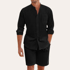 Men's Linen Shirt and Shorts Set Breathable Summer Outfit