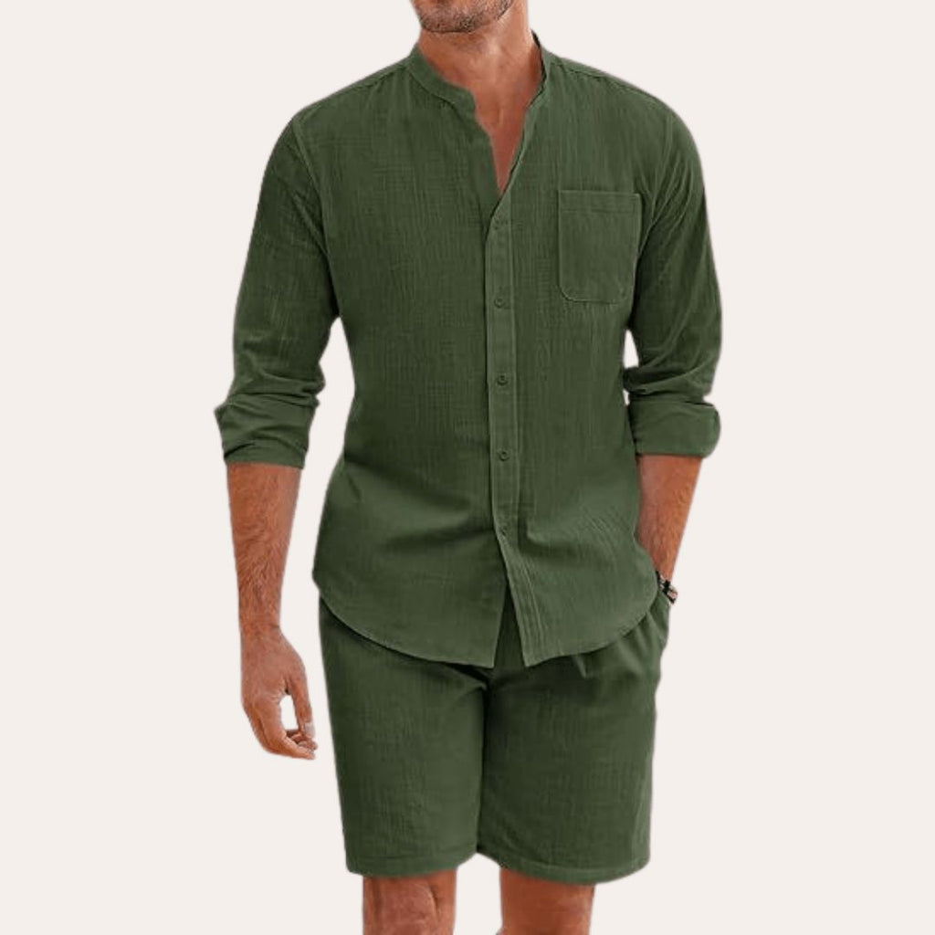 Men's Linen Shirt and Shorts Set Breathable Summer Outfit