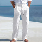 Men's Linen Drawstring Trousers Relaxed Summer Pants for Beach