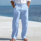 Men's Linen Drawstring Trousers Relaxed Summer Pants for Beach