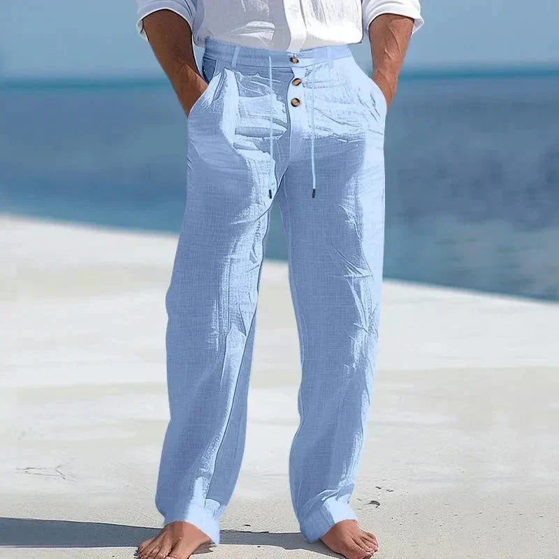 Men's Linen Drawstring Trousers Relaxed Summer Pants for Beach