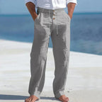 Men's Linen Drawstring Trousers Relaxed Summer Pants for Beach