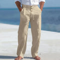 Men's Linen Drawstring Trousers Relaxed Summer Pants for Beach