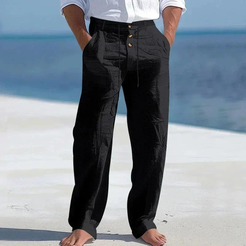 Men's Linen Drawstring Trousers Relaxed Summer Pants for Beach
