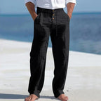 Men's Linen Drawstring Trousers Relaxed Summer Pants for Beach
