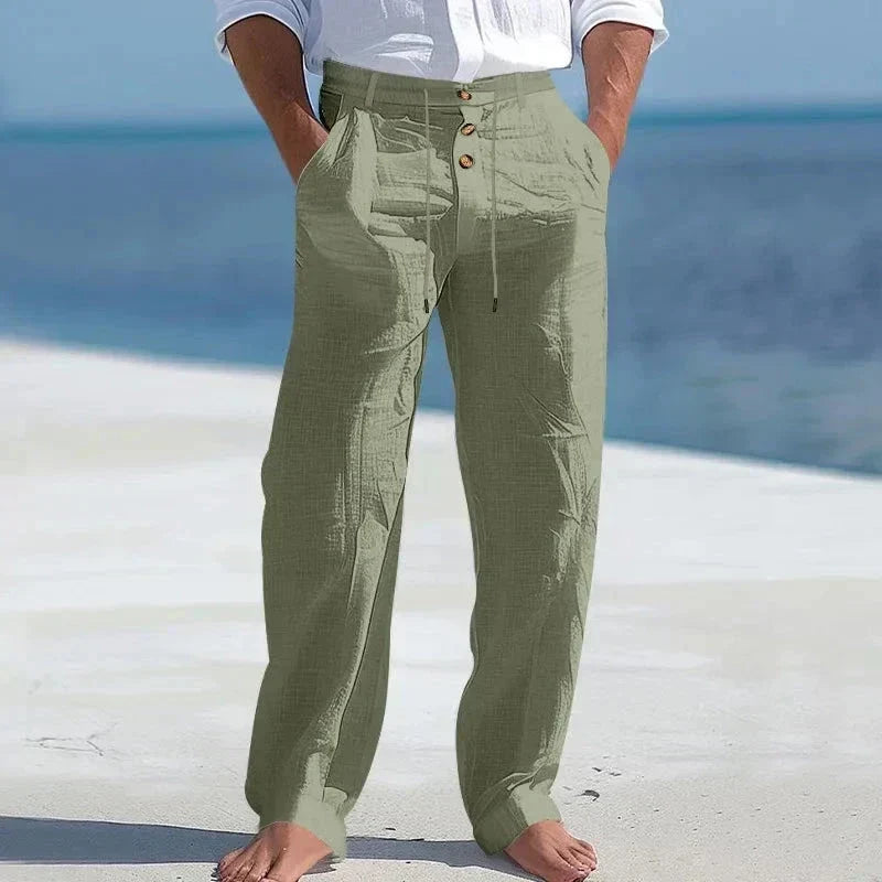 Men's Linen Drawstring Trousers Relaxed Summer Pants for Beach