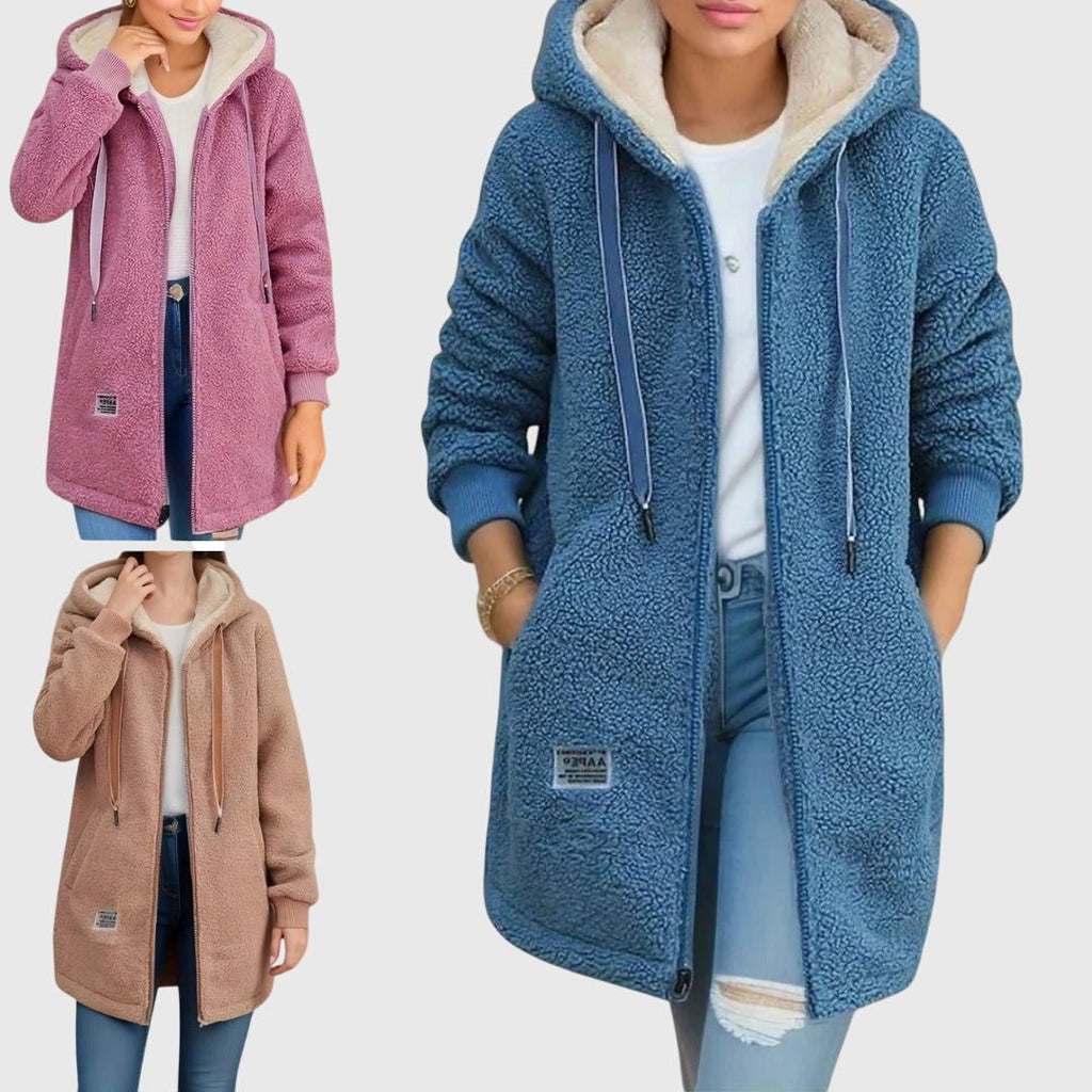 Women's Textured Fleece Zip Hoodie with Sherpa Hood Lining