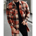 Women's Plaid Button-Up Shacket with Utility Pockets - Orange