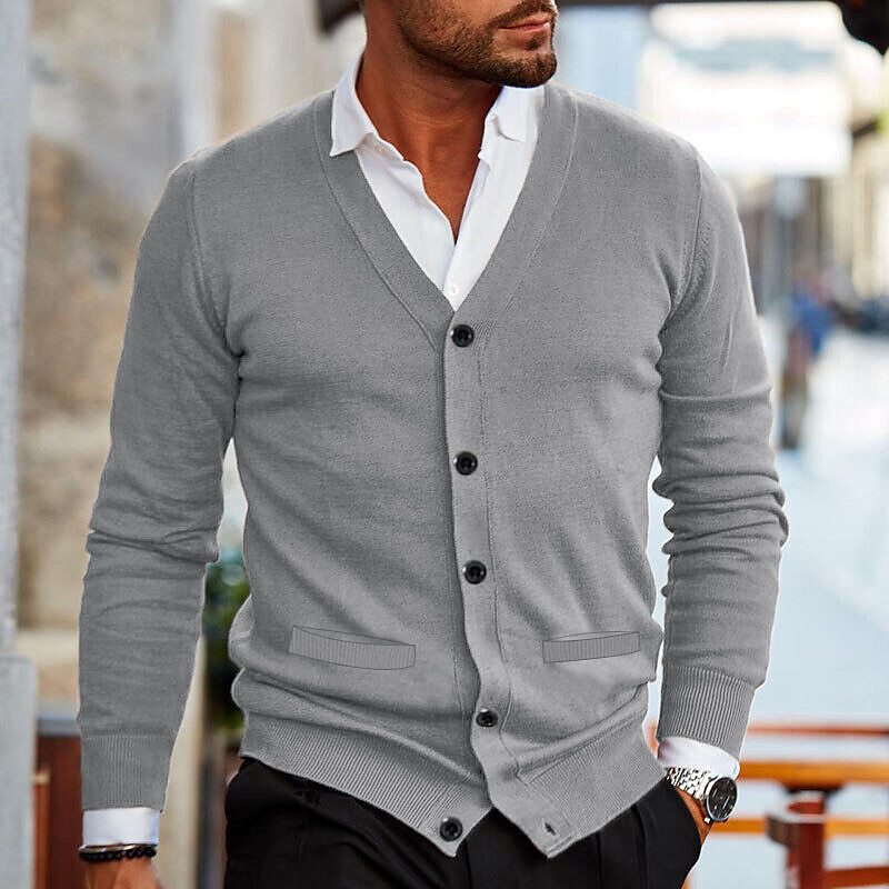 Men's Casual Cardigan V Neck Button Up Comfortable Knit