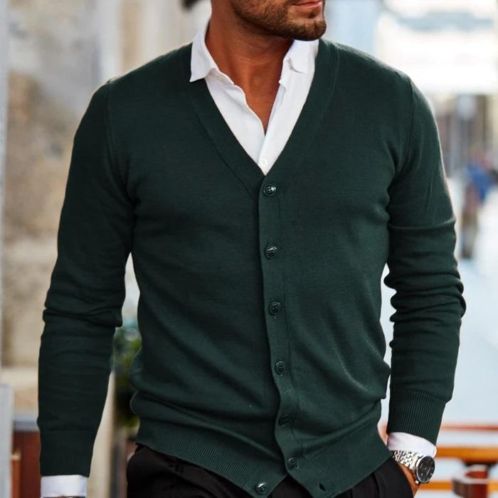 Men's Casual Cardigan V Neck Button Up Comfortable Knit