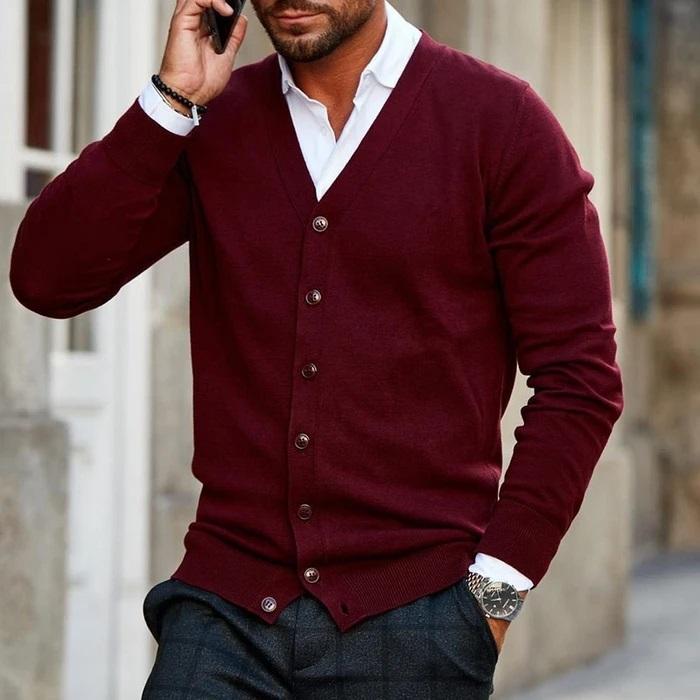 Men's Casual Cardigan V Neck Button Up Comfortable Knit