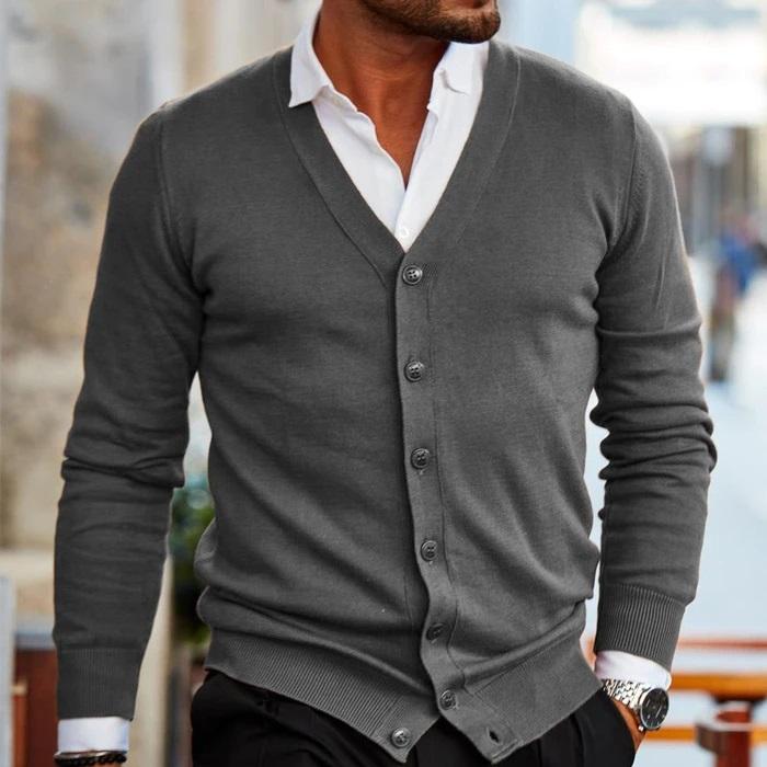 Men's Casual Cardigan V Neck Button Up Comfortable Knit