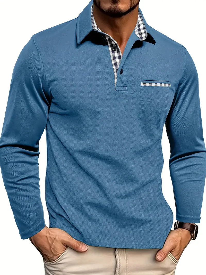 Men's Long Sleeve Polo Shirt Comfortable Cotton Blend Smart