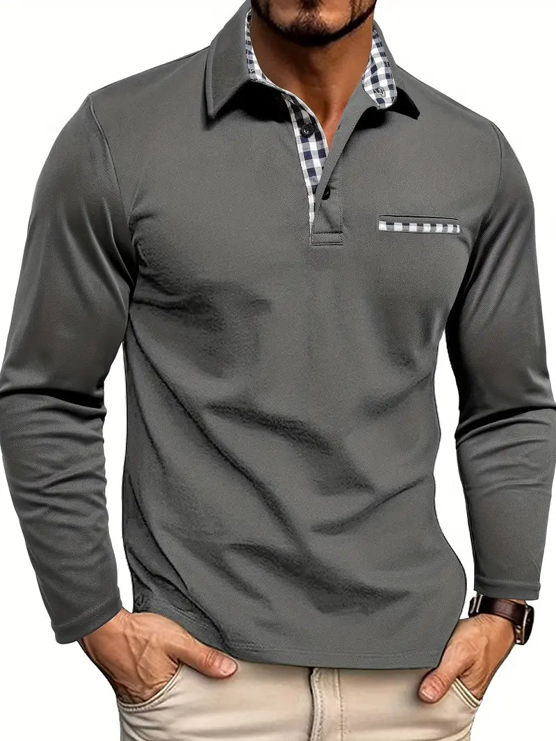 Men's Long Sleeve Polo Shirt Comfortable Cotton Blend Smart