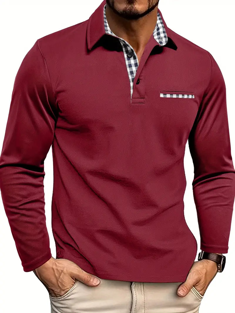 Men's Long Sleeve Polo Shirt Comfortable Cotton Blend Smart