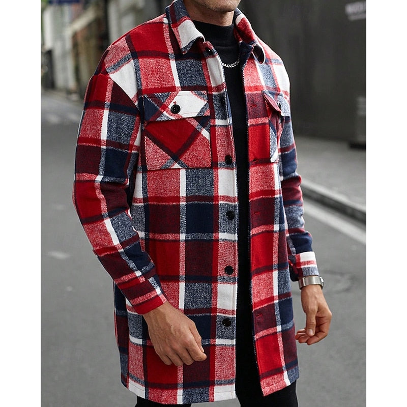 Women's Plaid Button-Up Shacket with Utility Pockets