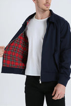 Men's Harrington Jacket Tartan Lined Zip Up Casual Outerwear