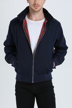 Men's Harrington Jacket Tartan Lined Zip Up Casual Outerwear