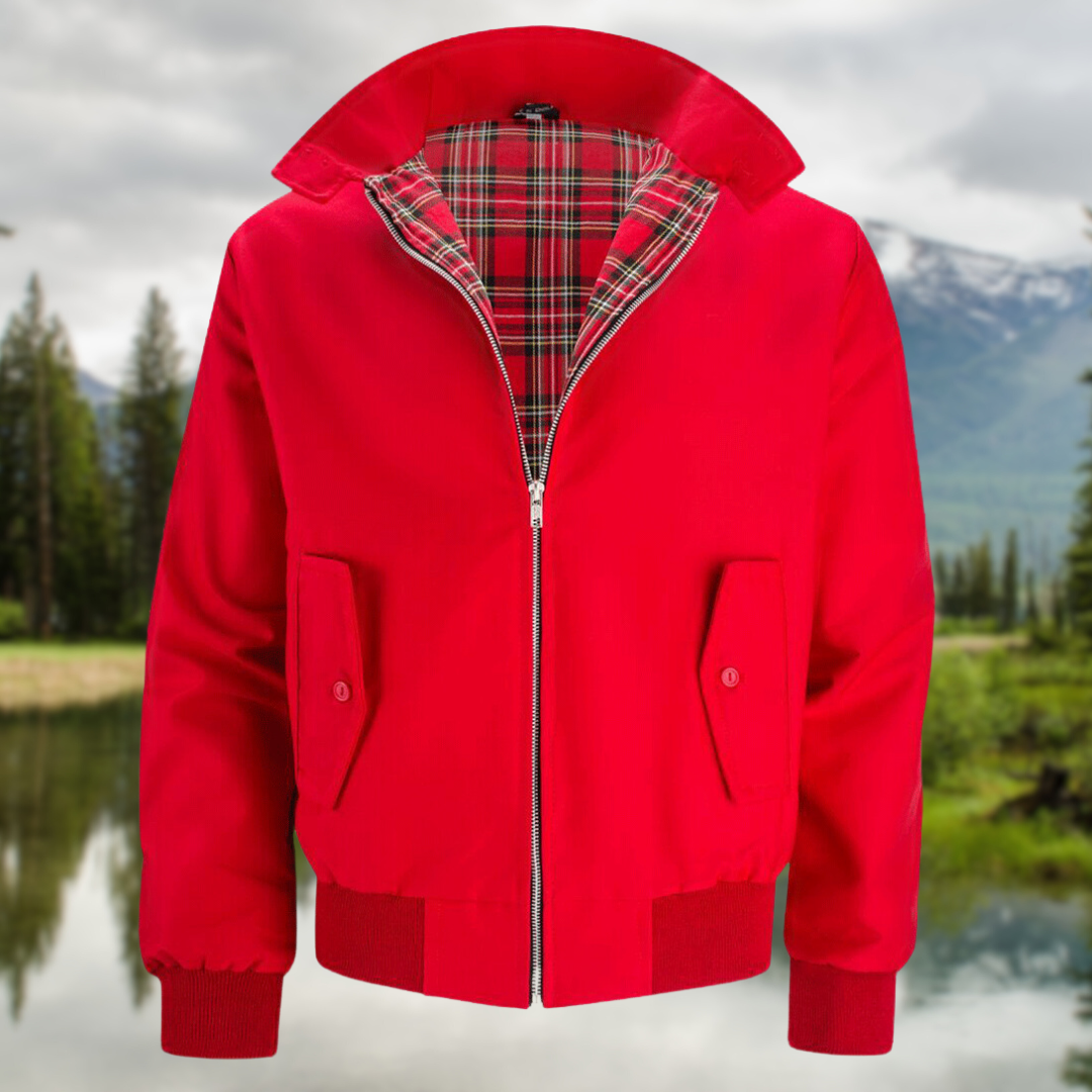 Men's Harrington Jacket Tartan Lined Zip Up Casual Outerwear
