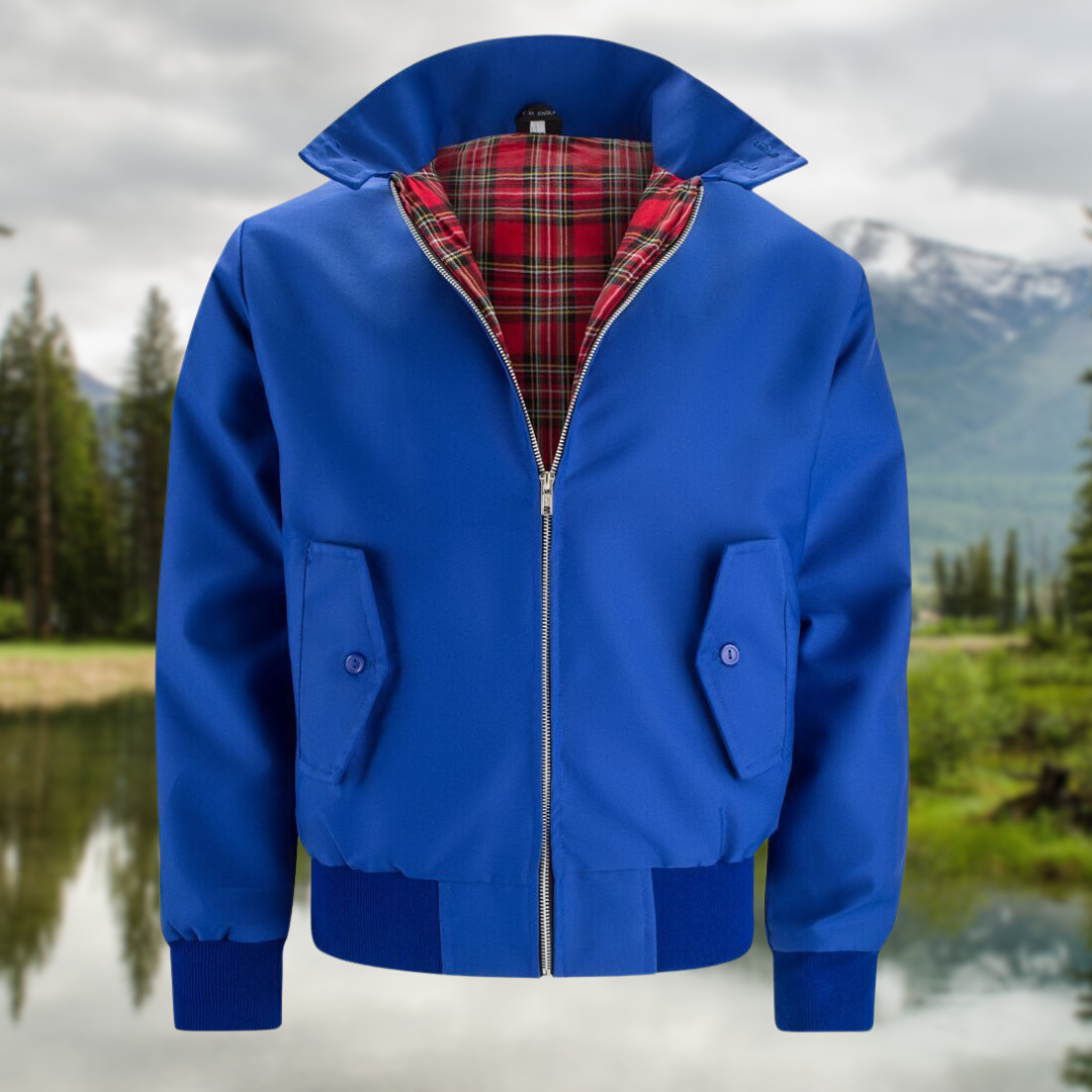 Men's Harrington Jacket Tartan Lined Zip Up Casual Outerwear