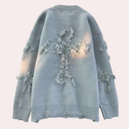 Men's Oversized Printed Sweater with Ribbed Crew Neck