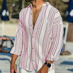 Men's Vintage Striped Shirt Lightweight Summer Casual Top Elegant