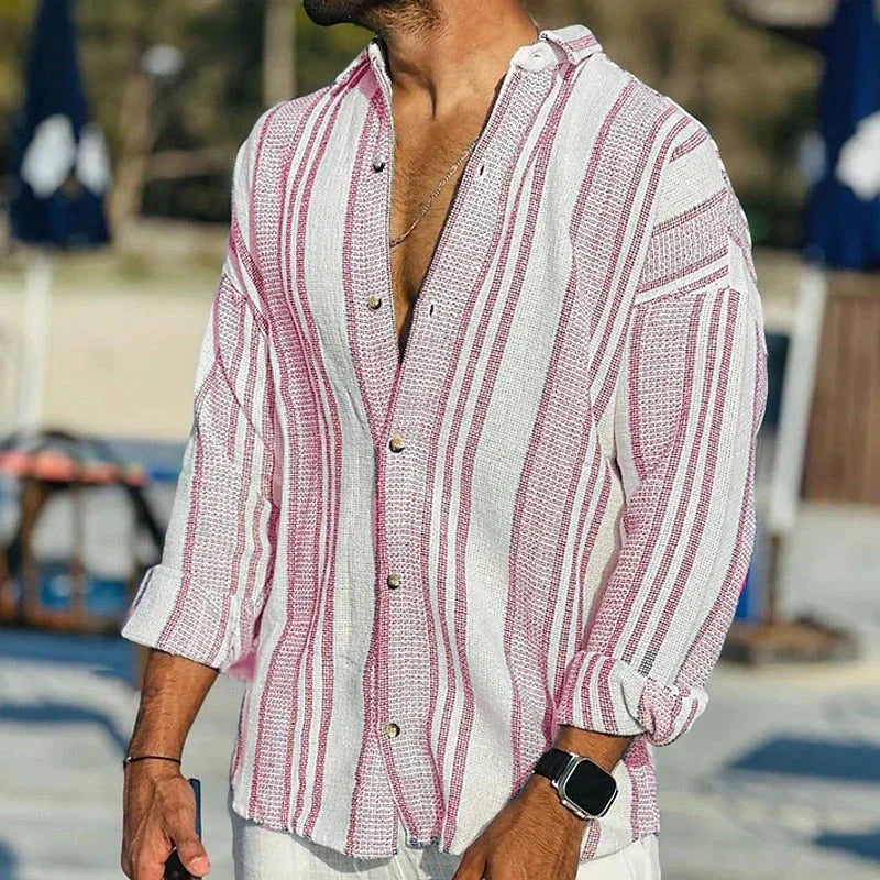 Men's Vintage Striped Shirt Lightweight Summer Casual Top Elegant