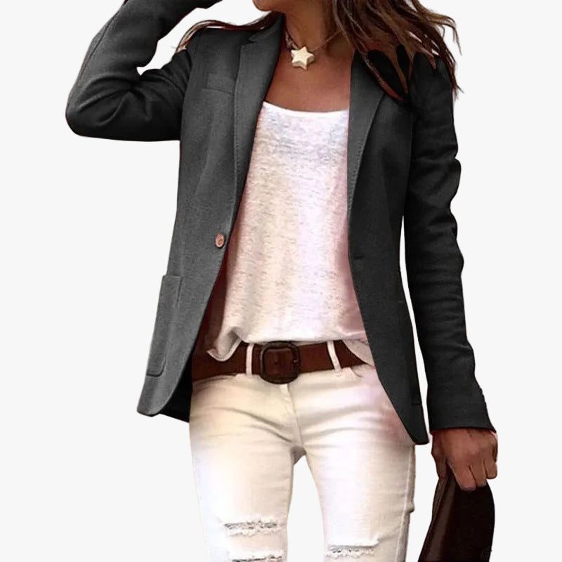 Women's One-Button Notch Lapel Blazer - Black