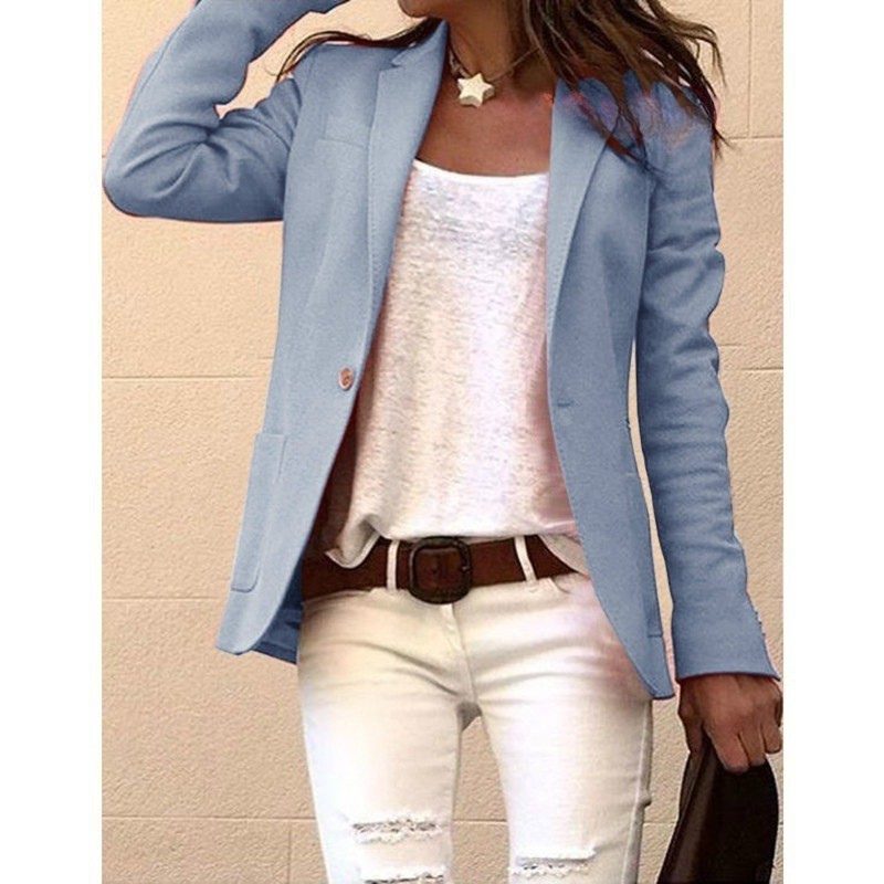 Women's One-Button Notch Lapel Blazer - Blue