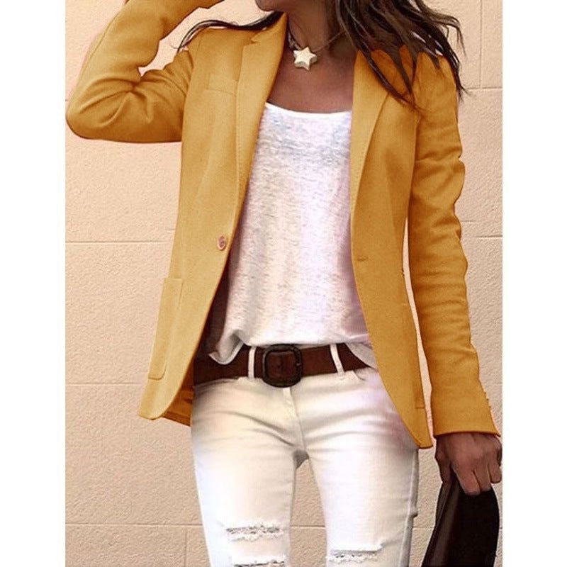 Women's One-Button Notch Lapel Blazer - Yellow