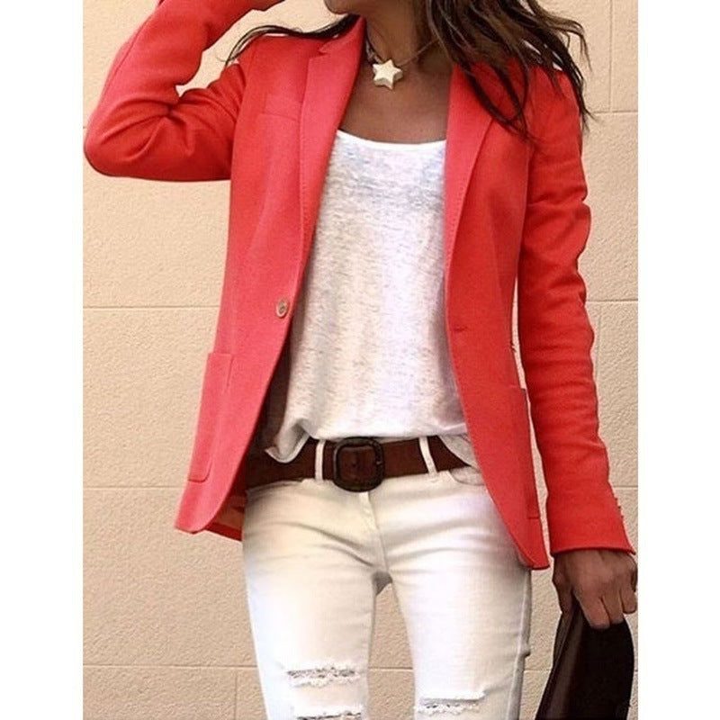 Women's One-Button Notch Lapel Blazer - Orange