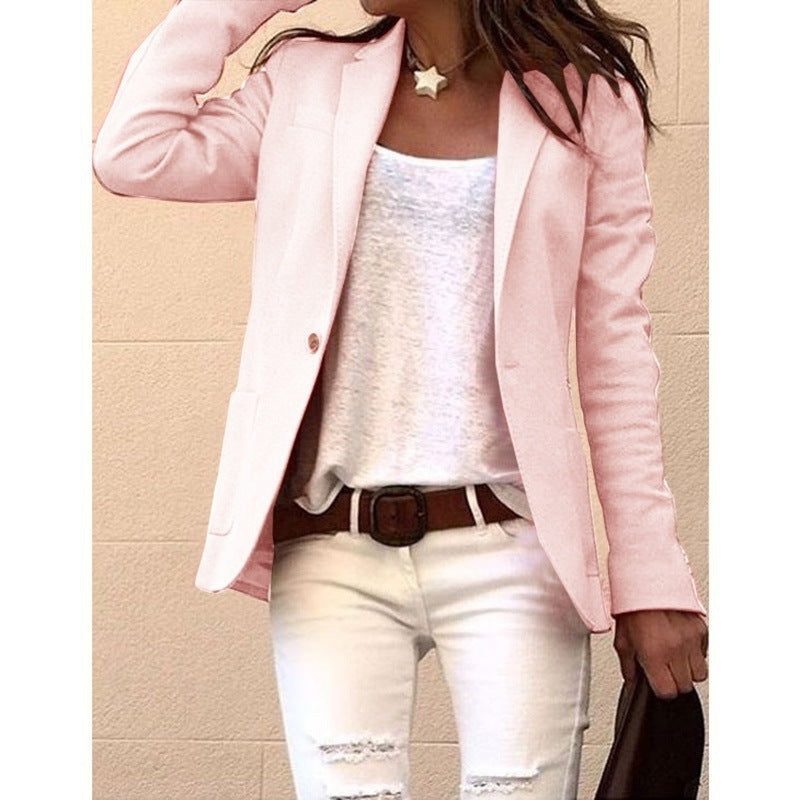 Women's One-Button Notch Lapel Blazer - Pink