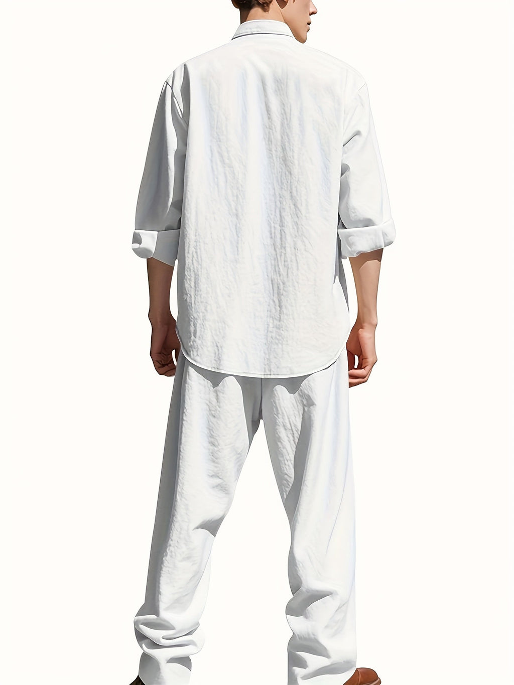 Men's Band Collar Shirt Wide Leg Trousers Two Piece