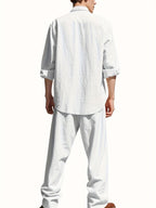 Men's Band Collar Shirt Wide Leg Trousers Two Piece