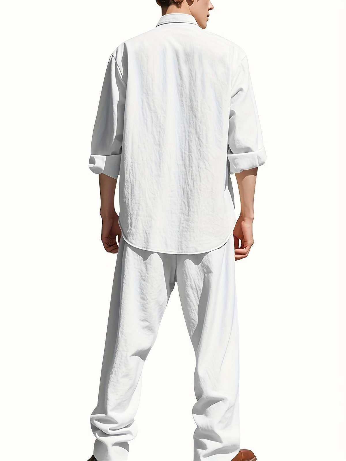 Men's Band Collar Shirt Wide Leg Trousers Two Piece