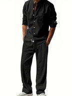 Men's Band Collar Shirt Wide Leg Trousers Two Piece