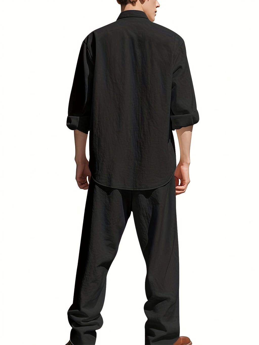 Men's Band Collar Shirt Wide Leg Trousers Two Piece