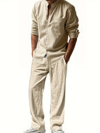 Men's Band Collar Shirt Wide Leg Trousers Two Piece