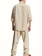 Men's Band Collar Shirt Wide Leg Trousers Two Piece