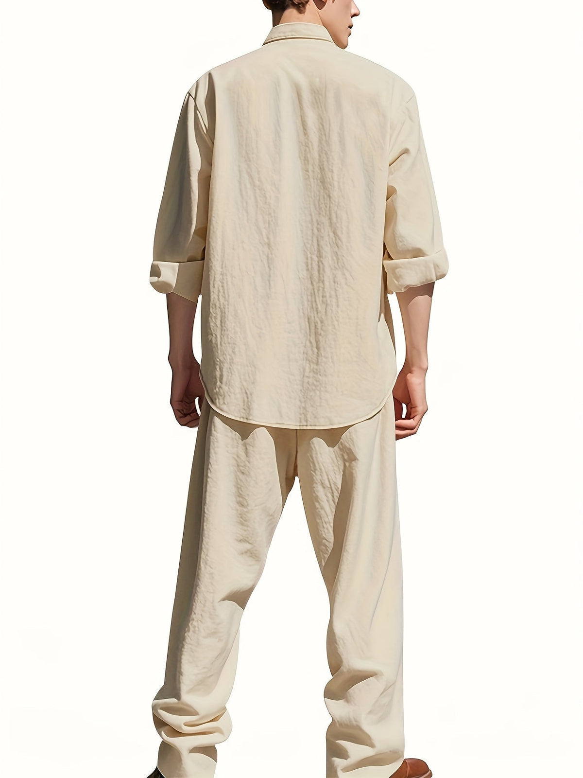 Men's Band Collar Shirt Wide Leg Trousers Two Piece