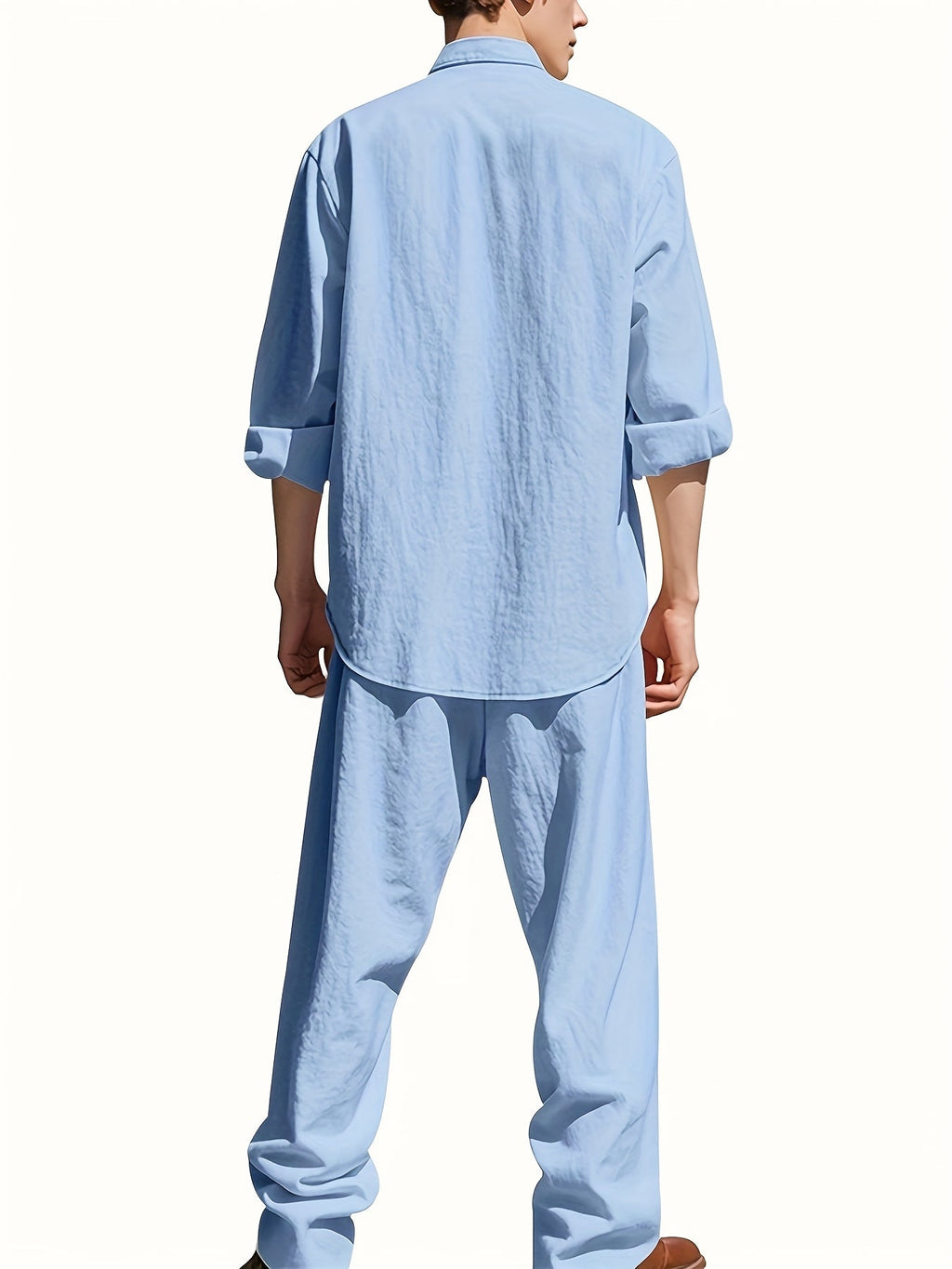 Men's Band Collar Shirt Wide Leg Trousers Two Piece