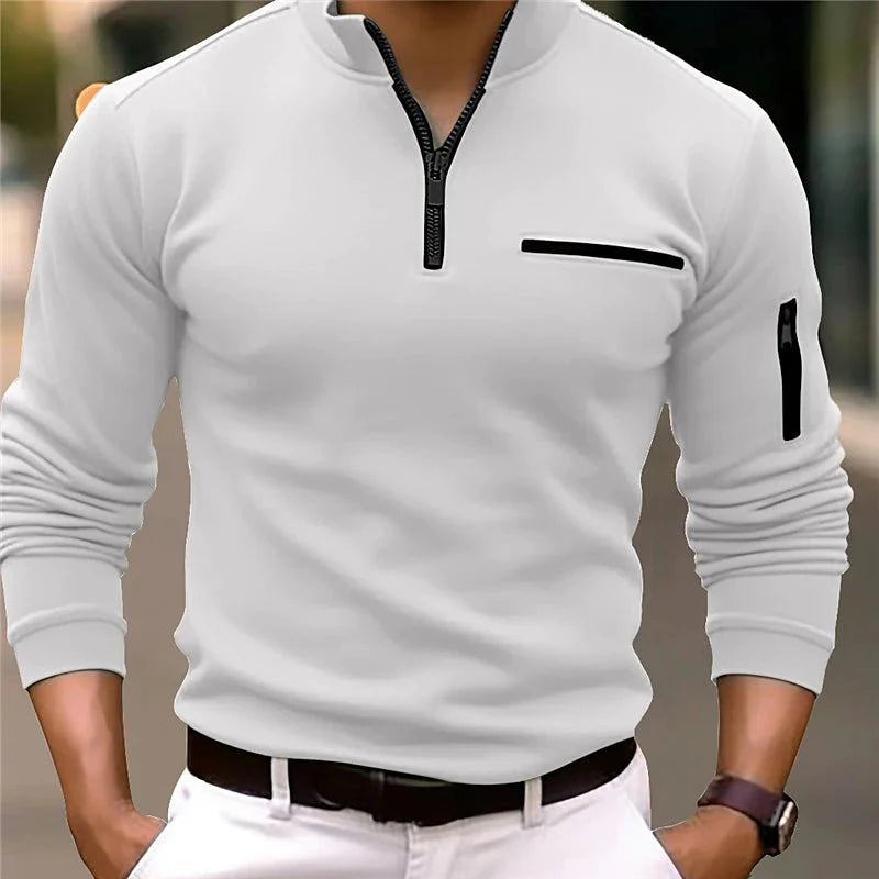 Men's Quarter Zip Sweater with Utility Pocket Details