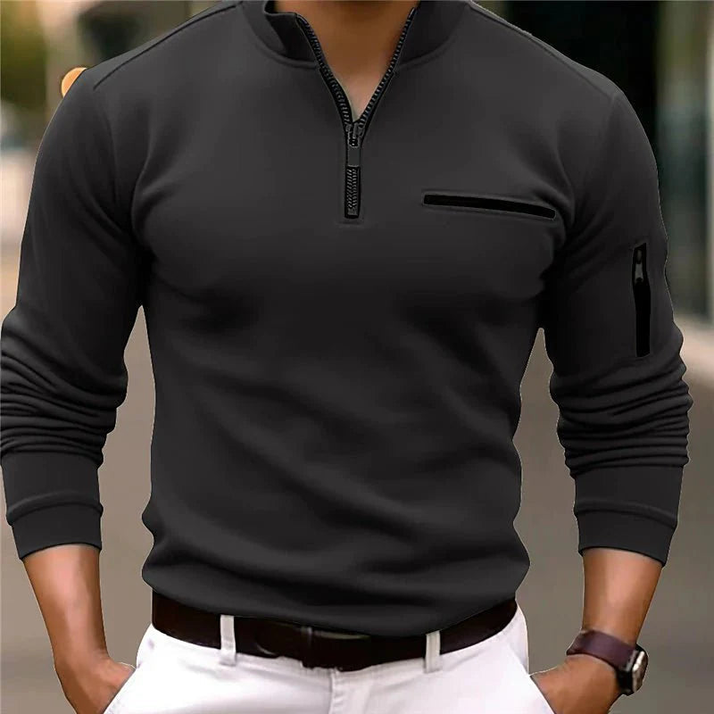 Men's Quarter Zip Sweater with Utility Pocket Details
