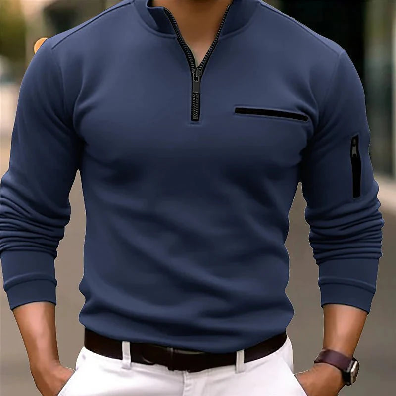 Men's Quarter Zip Sweater with Utility Pocket Details