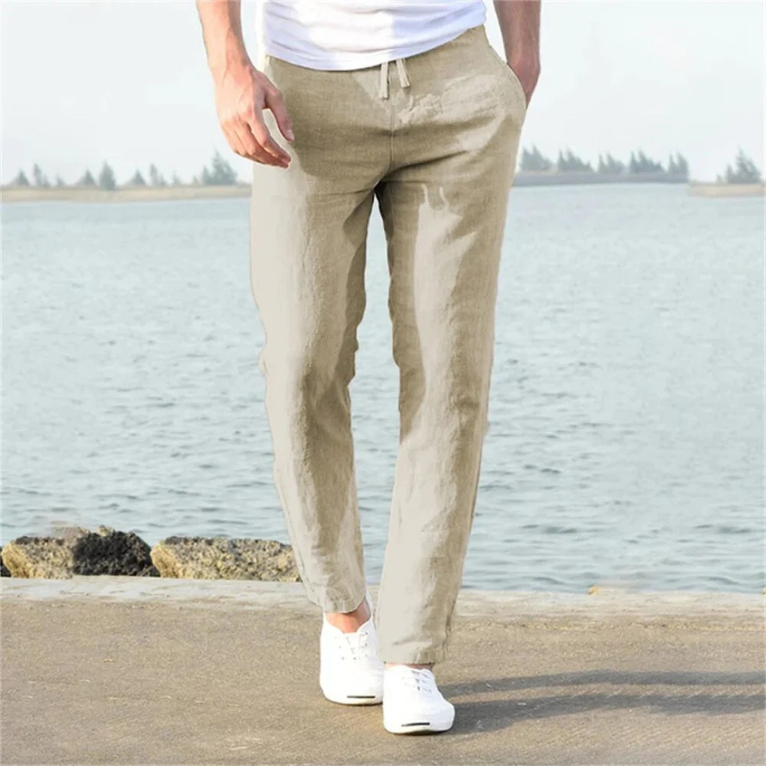 Men's Lightweight Linen Trousers Relaxed Summer Pants for Holidays